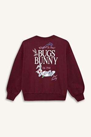 Kız Çocuk Looney Tunes Oversize Geniş Kalıp Bisiklet Yaka Sweatshirt
