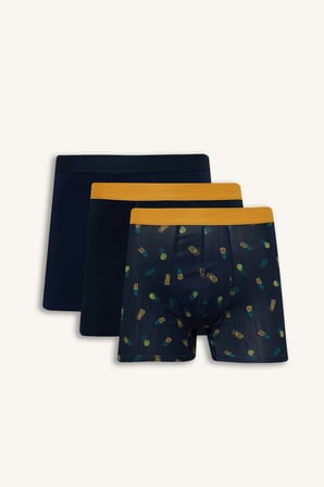 Defacto G8597AXNV135 Lacivert Regular Fıt Meyve Desenli 3'lü Boxer Set