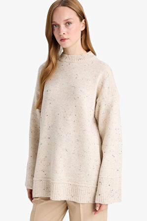 Loose Fit Bisiklet Yaka Triko Tunik