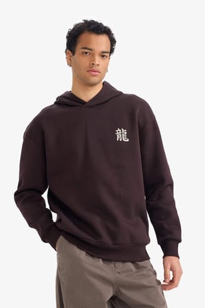 DeFacto Pamuklu Boxy Fıt Kapüşonlu Baskılı Sweatshirt F8188AX26SPBN337