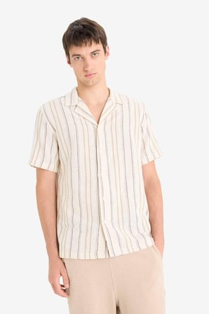 DeFacto Regular Fit Polo Yaka Çizgili Kısa Kollu Gömlek E5687AX25WNER83