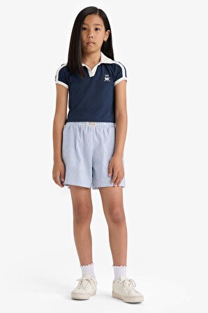 Kız Çocuk Slim Fit Dar Kesim Polo Yaka Meyve Baskılı Kısa Kollu Polo Tişört