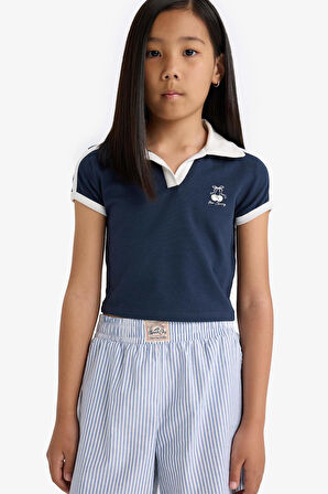 Kız Çocuk Slim Fit Dar Kesim Polo Yaka Meyve Baskılı Kısa Kollu Polo Tişört