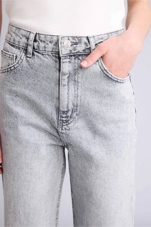 Defacto E3185AXNM55 Gri Straıght Wıde Yüksek Bel Uzun Jean Yıkamalı Pantolon
