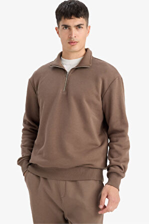 Regular Fit Dik Yaka Kalın Sweatshirt Kumaşı Sweatshirt