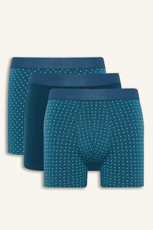 Defacto G9279AXBE785 Mavi Regular Fıt Şal Desenli 3'lü Boxer