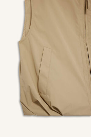 Regular Fit Dik Yaka Twill Yelek