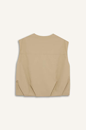 Regular Fit Dik Yaka Twill Yelek