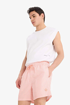 Çizgili File Astarlı Kısa Boy Deniz Şortu