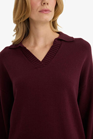 Oversize Geniş Kalıp Polo Yaka Triko Kazak