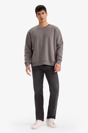 DeFacto Oversize Geniş Kalıp Bisiklet Yaka Kalın Basic Düz Sweatshirt T5139AZ25AUGR438