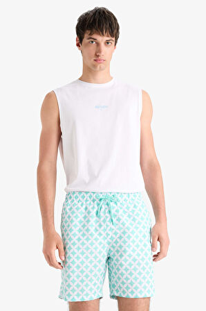 Regular Fit Desenli File Astarlı Kısa Boy Deniz Şortu