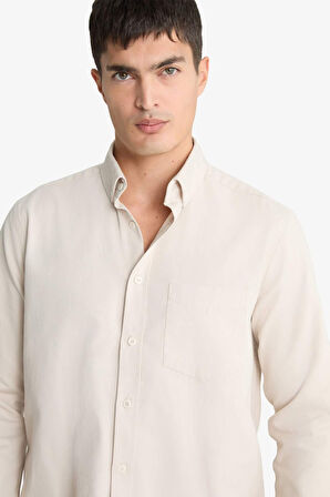 Regular Fit Polo Yaka Gabardin Uzun Kollu Gömlek