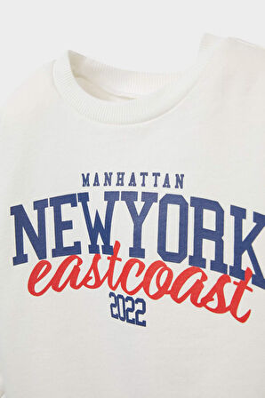 Erkek Bebek Bisiklet Yaka Baskılı Sweatshirt