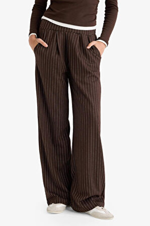 Wide Leg Çizgili Geniş Bol Paça Pantolon