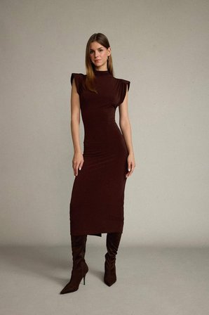 DeFacto Fitted Dik Yaka Kolsuz Midi Elbise G0395AX25SMBN214