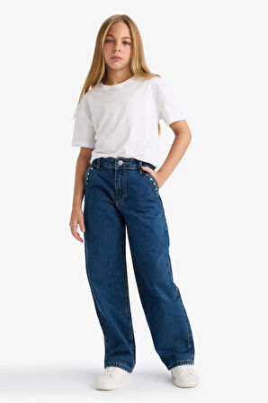 Kız Çocuk Baggy Fit Geniş Paça Jean Pantolon