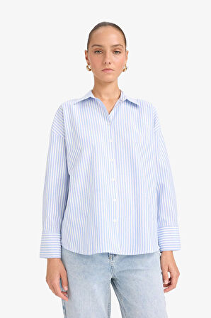 Oversize Geniş Kalıp Çizgili Oxford Uzun Kollu Gömlek