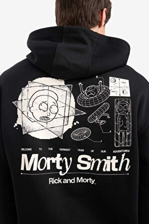Rick and Morty Boxy Fit Kapüşonlu Baskılı Sweatshirt