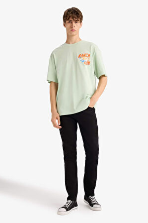 Boxy Fit Bisiklet Yaka Baskılı Kısa Kollu Tişört