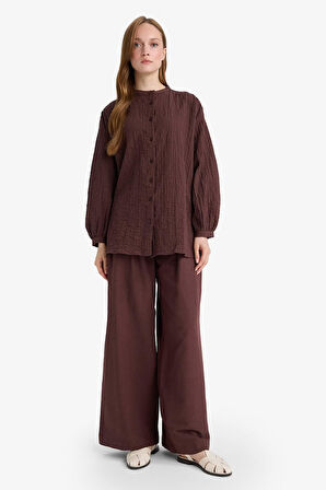 Relax Fit Bisiklet Yaka Gofre Dokulu Uzun Kollu Tunik