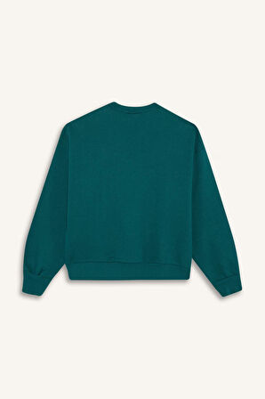 Kız Çocuk Relax Fit Bisiklet Yaka Baskılı Sweatshirt Kumaşı Sweatshirt