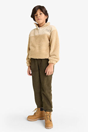 Erkek Çocuk Fermuarlı Yaka Nakışlı Pelüş Sweatshirt