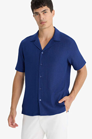 Modern Fit Polo Yaka Penye Kısa Kollu Gömlek