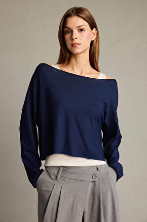 Regular Fit Kayık Yaka Modal Sweatshirt