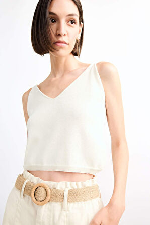 V Yaka Crop Askılı Bluz