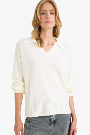 Oversize Geniş Kalıp Polo Yaka Triko Kazak