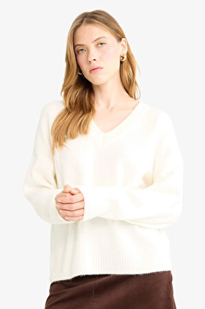 Oversize Geniş Kalıp V Yaka Kazak