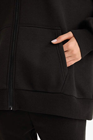 Oversize Geniş Kalıp Kapüşonlu Fermuarlı Sweatshirt