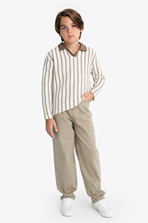 Erkek Çocuk Polo Yaka Çizgili Sweatshirt