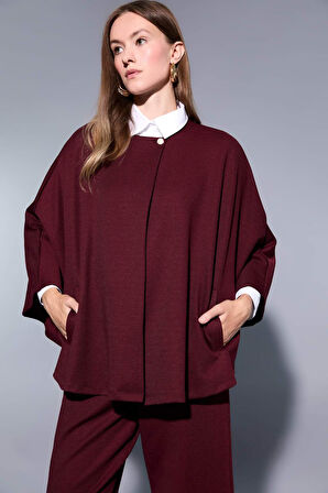 Regular Fit Bisiklet Yaka Cepli Pelerin Hırka