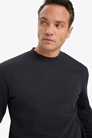 %100 Pamuk Regular Fit Bisiklet Yaka Sweatshirt