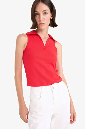 Slim Fit Dar Kesim Polo Yaka Ribana Atlet