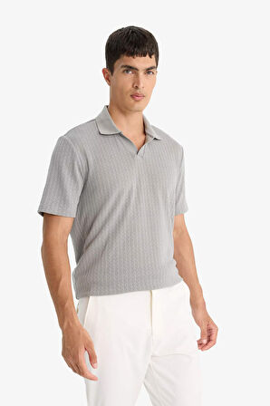 Triko Görünümlü Kısa Kollu Polo Tişört