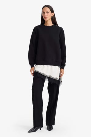 DeFacto Relax Fit Bisiklet Yaka Etek Ucu Dantel Detaylı Sweatshirt G8595AX25CWBK81