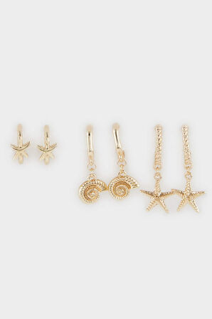 DeFacto Kadın 3'lü Deniz Temalı Gold Küpe F4069AXNSGD1