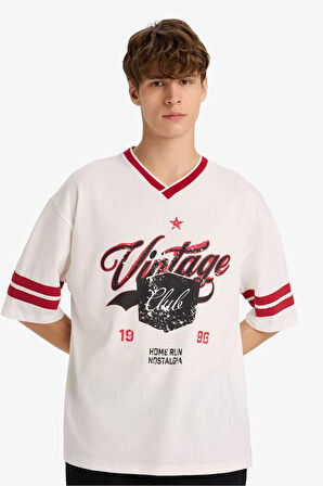 Loose Fit Bisiklet Yaka Baskılı Kısa Kollu Tişört