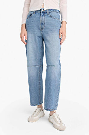 Barrel Fit Normal Bel Düz Paça Bilek Boy Jean Kar Yıkamalı Pantolon