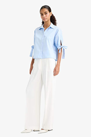 Regular Fit Gömlek Yaka Poplin Uzun Kollu Gömlek