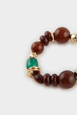 Kadın Kahverengi Taşlı Gold Bileklik