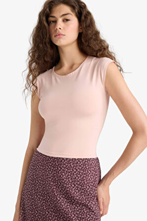 Fitted Yuvarlakt Yaka Basic Düz Kısa Kollu Beyaz Tişört