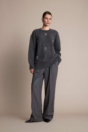 DeFacto Regular Fit Bisiklet Yaka Taşlı Triko Kazak Tunik F6298AX25WNAR193