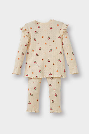 Kız Bebek Pijama Takımı Meyve Desenli Uzun Kollu Fitilli Kaşkorse Üst Uzun Alt