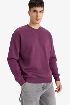 Relax Fit Bisiklet Yaka Kalın İçi Yumuşak Tüylü Basic Düz Sweatshirt