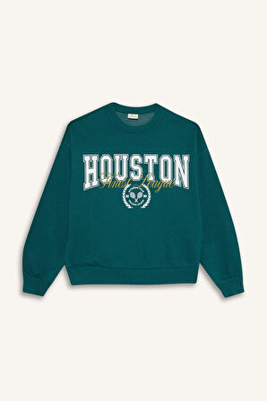 Kız Çocuk Relax Fit Bisiklet Yaka Baskılı Sweatshirt