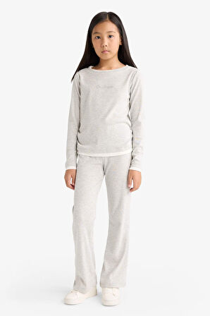 Kız Çocuk 2'li Takım Baskılı Uzun Kollu Tişört Eşofman Altı 